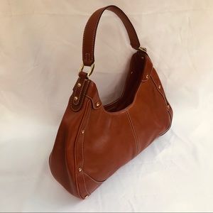 Cole Haan british tan leather triangle saddle bag